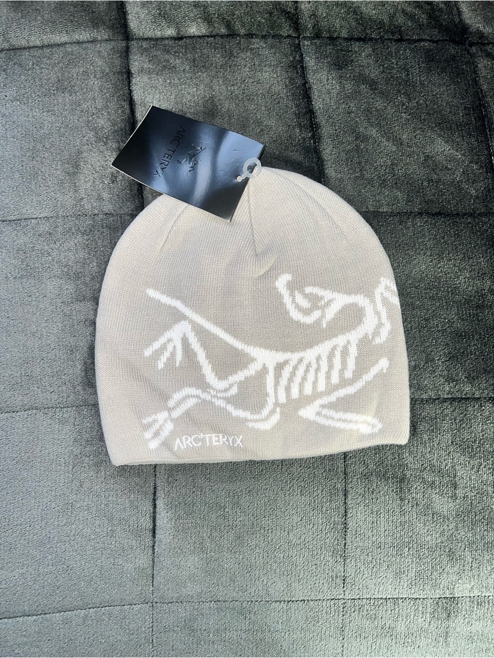 Arc'teryx Light Beige Beanie with White Logo Knit